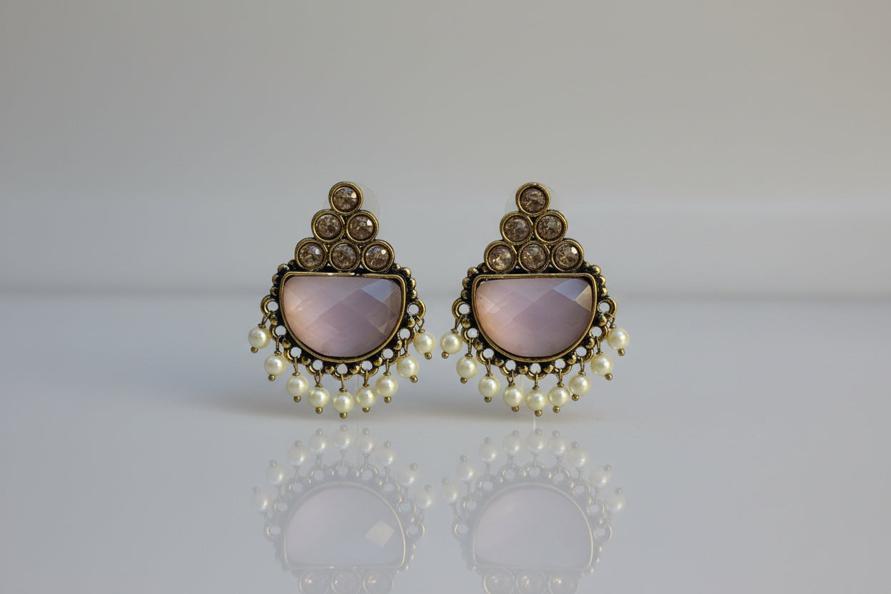 Traditional  stone and pearl dangler earrings for women