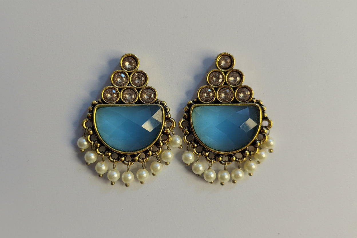 Traditional  stone and pearl dangler earrings for women
